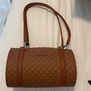 Cylinder brown leather shoulder or hand bag by Ju’sto